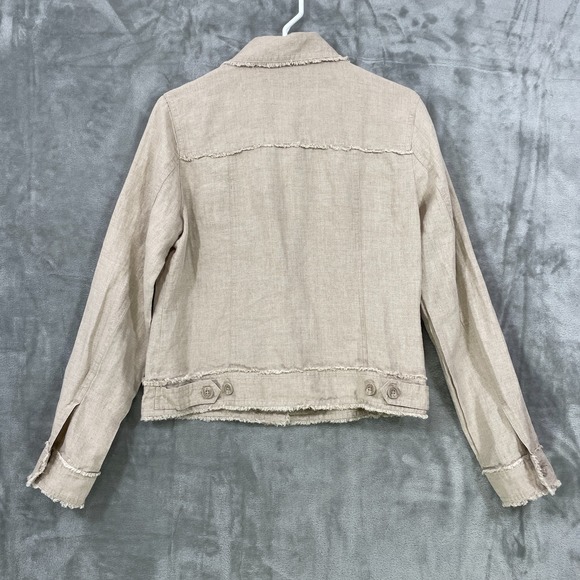 Tommy Bahama 100%  Linen Small Jacket  Beige Raw Edge Button Up  Neutral Summer - Picture 4 of 7
